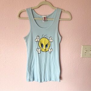 Vintage Y2K 2000s mcbling skull and cross bones tweety bird tank